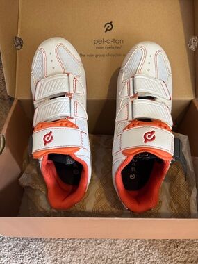 Peloton White and Orange Women's Cycling Shoes